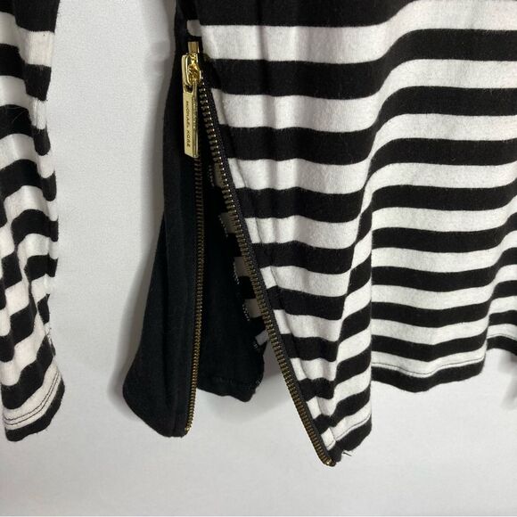 MICHAEL Michael Kors Black and White Striped Zipper Accent Top Small - Picture 6 of 9